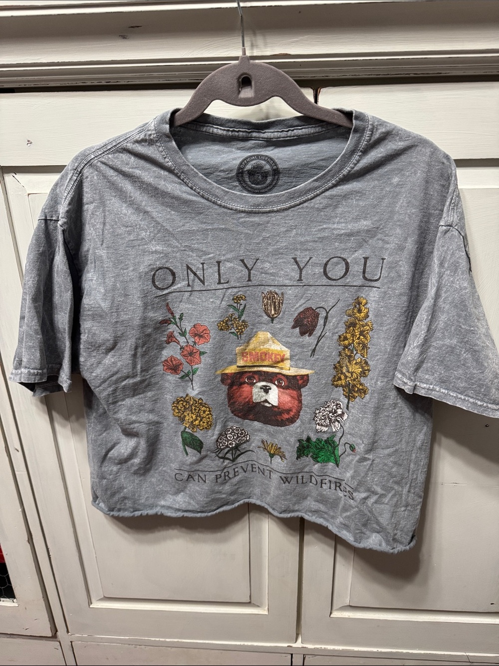 Smokey Bear 'Only You' Graphic Crop Tee - Grey